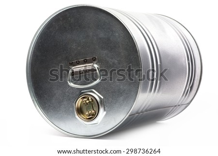 Grey metal oil and chemical drum over the white background, isolated