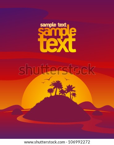 Landscape design template with sunset tropical view and place for text.