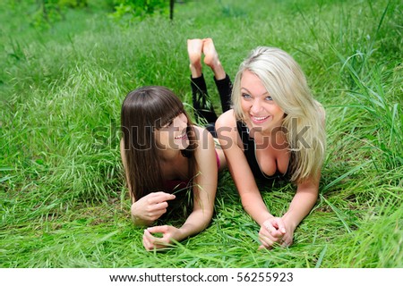two pretty girls having fun outdoor