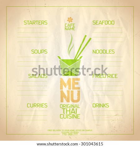 Thai food menu list with place for dishes name.