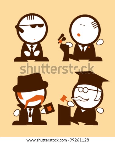 Set of politics and law profession funny peoples icons.