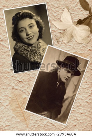 Young couple on the old, vintage photography.