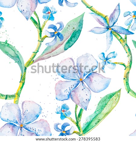 Tropica Curly flowers seamless pattern. Exotic flowers. Vector watercolor.