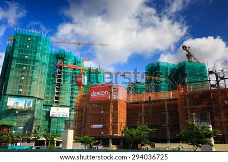 Ho Chi Minh City, Vietnam - July 2, 2015: Landscape construction of condominium building in HoChiMinh city is very Developed. Is the biggest city and economic center in Vietnam Hochiminh city.