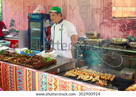 Hochiminh City, Vietnam - May 28, 2015: a food stall in the food fair at Dam Sen Park in Hochiminh City, Vietnam