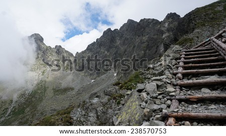Prielom mountain pass seen from the ascent to the Polsky Hreben pass in the High Tatras, Slovakia.