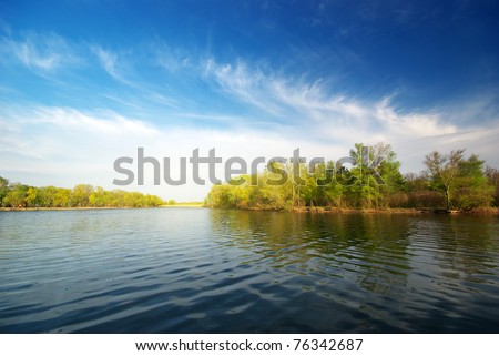 River and spring forest. Nature composition.