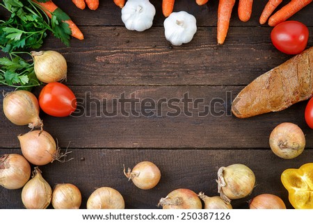 Healthy vegetables mix on the table with bread