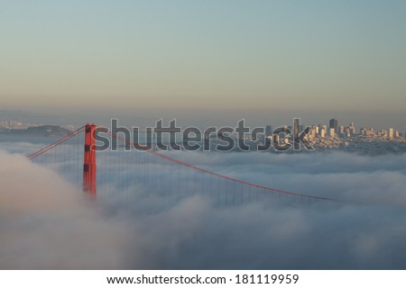 Golden Gate Bridge and San Francisco Skyline in Fog
