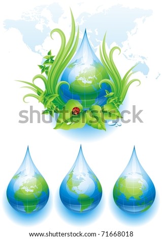The raster version ECO background and three globes in the form of a drop.