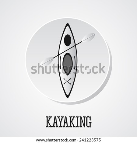 Canoe icon vector. Kayak illustration on a silver button.