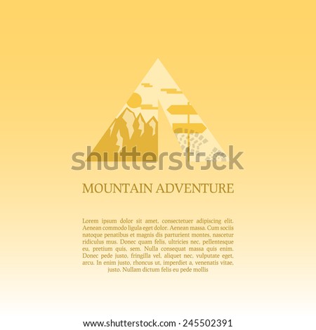 Mountain camp logo design template. Adventure symbol vector concept. Tent with landscape. Unique icon idea for recreation theme. Can be used as banner, poster, flyer etc. Vector illustration.