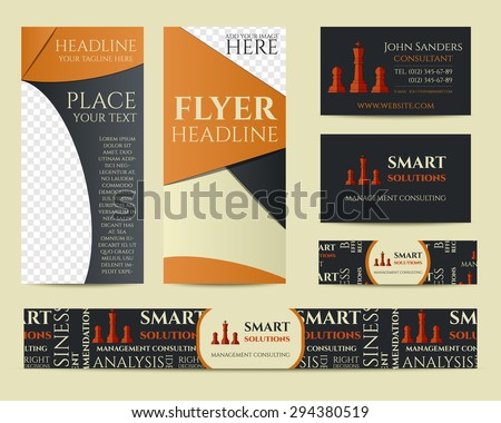 Smart solutions business branding identity set. Flyer, brochure, business card. Best for management consulting company etc. Unique geometric design. Vector illustration
