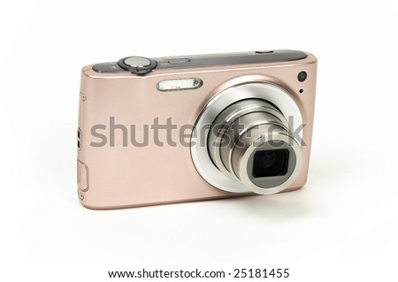 Compact Video Camera on Pink Compact Camera Isolated On White Stock Photo 25181455