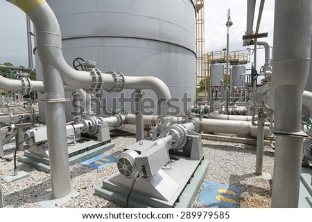 Silver motor driven pump of water treatment section in factory