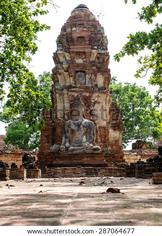 old image of buddha at old temple in Ayuthaya,Thailand; Wat Mahathad