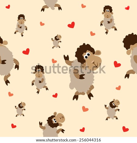 Funny sheep on a beige seamless background for printing