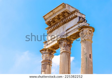 Temple of Castor and Pollux - The Roman Forum. One of the most famous tourist attractions in Rome, Italy.