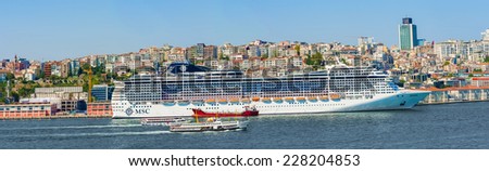 Istanbul, Turkey - September 10, 2014: MSC Preziosa, the passenger cruise ship in port of Istanbul in Turkey.