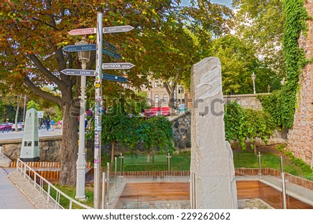 Istanbul, Turkey - September 11, 2014: The Milion was a mile-marker monument erected in the early 4th century AD in Constantinople. It was the starting-place for measurement of distances.