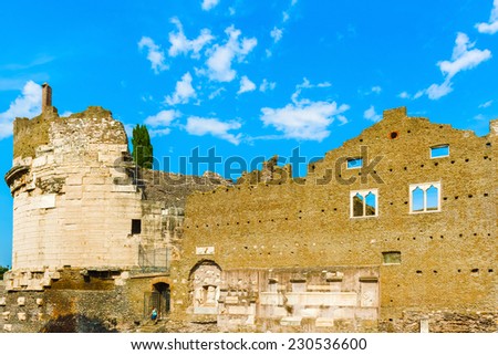 Rome, Italy - September 18, 2014: Tourists are visiting the Tomb of Caecilia Metella. It is a mausoleum located just outside of Rome at the three mile marker of the Via Appia.