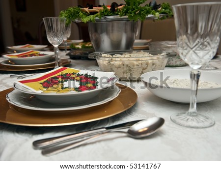 Food on the table,  setting at a luxury house