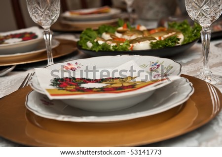 Food on the table, setting in luxury house