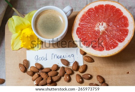 good morning note with coffee and almonds
