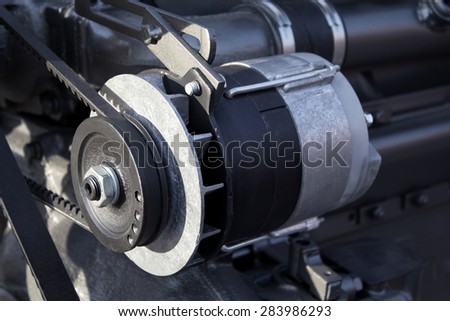 Closeup of transmission belt on car engine