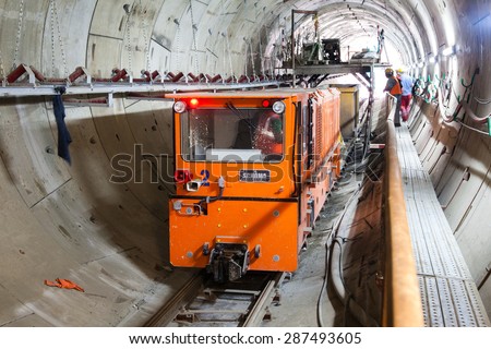 CHENNAI, INDIA, October 22, 2013: Chennai Metro Rail. Construction work in the tunnel.
