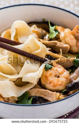 Traditional Chinese Handmade Noodles with Brown Sauce and Stir Fried Vegetables (Da Lu Mian)
