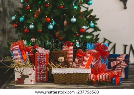 New Year\'s and Christmas interior gifts, in red, blue, blue colours