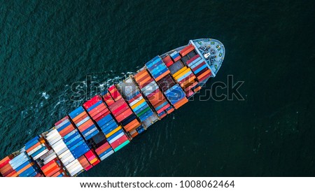 Aerial top view container cargo ship in import export and business logistic, Logistic and transportation of international by container ship.