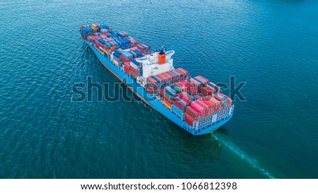 Aerial view container cargo ship import and export business, Freight transportation import export logistic.