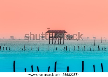 Thailand nature landscape. background with sea house Gulf of Thailand