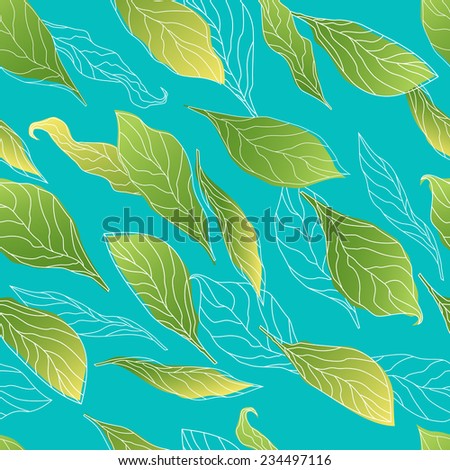 Floral seamless background of leaves with veins