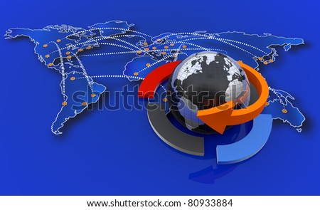 Globe with business arrows