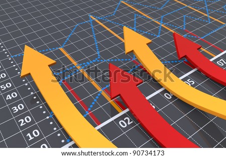 Business graph with arrow showing profits