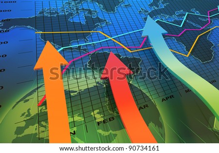 Business graph with arrow showing profits