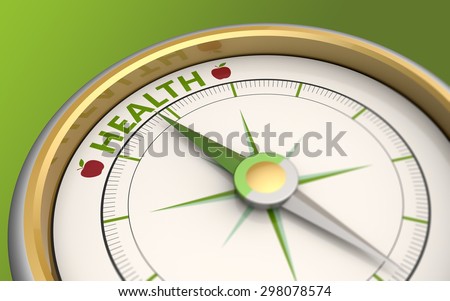 Compass needle pointing to the word health