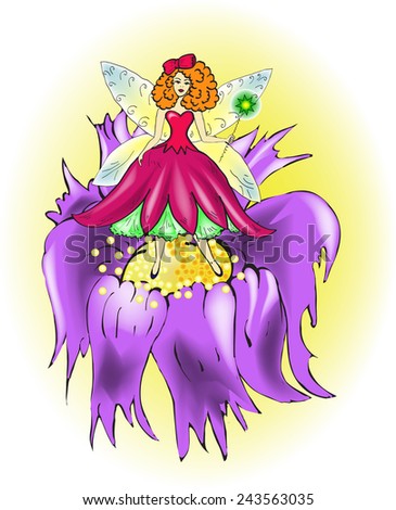 Fairy with wand on the flower