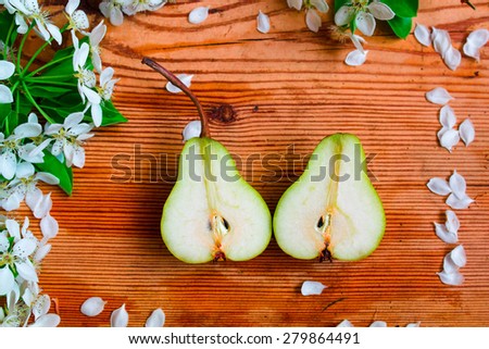 top view of slice of ripe shaped pear