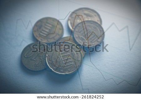 Moving share price. Euro cent coins.