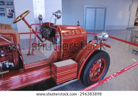 SOCHI, RUSSIA - JUNE 12, 2015: American LaFrance  fire truck in the Sochi Auto Museum, on June 12 2015.
