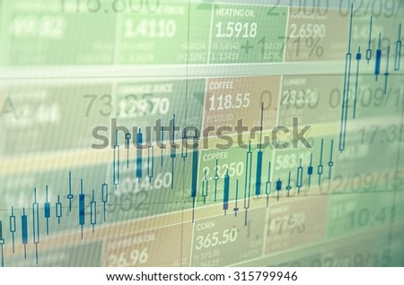Close-up computer screen with trading platform window. Multiple exposure photo.