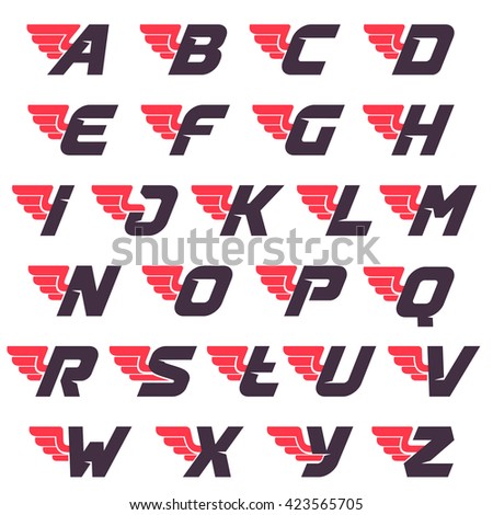 Winged alphabet logos design template. Vector sport style typeface for sportswear, sports club, app icon, corporate identity, labels or posters.
