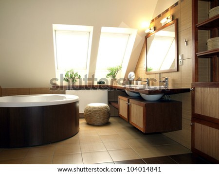 Interior of luxurious bathroom in the attic