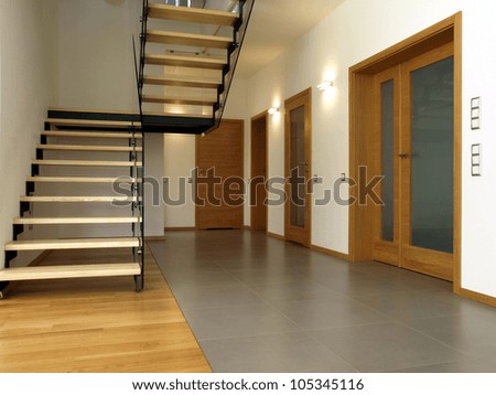 Glass and wooden stairs in the modern house interior