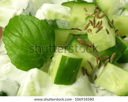 Close up of tasty cucumber and yogurt salad