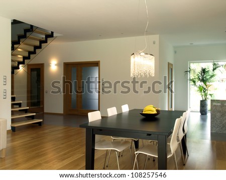 Dining room, staircase and corridor of modern house